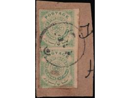 1912-15  ½a deep green vertical imperf pair on laid paper used on piece. 2025 ISES certificate.  
