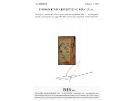 1912-15  ½a deep green vertical imperf pair on laid paper used on piece. 2025 ISES certificate.  
