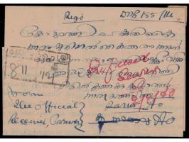 Registered cover franked with 1939 1ch perf. 12½, 3ch perf. 11 and two copies of '8 CASH' on 6ca with error 'CAS' raised givi