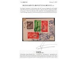 Registered cover franked with 1939 1ch perf. 12½, 3ch perf. 11 and two copies of '8 CASH' on 6ca with error 'CAS' raised givi