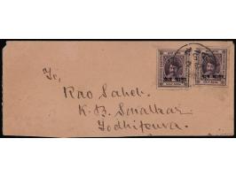 1905  ¼a surcharge on ½a brown-purple x 2 copies of local cover paying the ½ anna postal rate for single weight letter with d