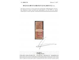 1948 Kishangarh 1a brown-lilac imperforate vertical tete-beche pair handstamped in red. Unused without gum as issued. 2025 IS