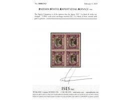 1947  ½a black &amp; violet surcharged "'3 PIES' with error surcharge inverted. Gum little toned. 2025 ISES certificate.
