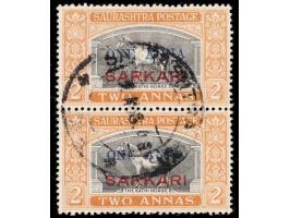 1948  1a on 2a grey &amp; dull yellow vertical pair with error, small second 'N' in ANNA on top stamp and small 'E' in ONE on