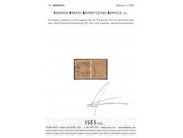 1925 5ca olive-bistre with error, imperf between horizontal pair. 2025 ISES certificate. 
