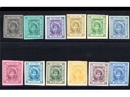 A group of 12 different color trials on cardstock of the 1904  ½a. From Perkins Bacon Sample book.  2025 ISES certificate. 
T