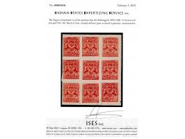 1899-1900  2r brown-red pin-perf, block of nine. Unused without gum as issued. 2025 ISES certificate. 
