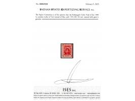 Color Trial of the 1904  1a carmine (color of ¼a) instead of blue, perf. 13½. 2025 ISES certificate. 
To buy this item please