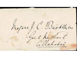 1890 cover from Kashmir to Allahabad franked with a 'Postal Forgery' of the 1883-94 ½a orange-red additionally franked with I