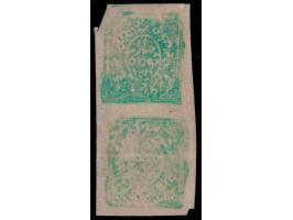 1867-76  4a emerald-green in watercolor on native paper with error, vertical tete-beche pair. Unused without gum as issued. O