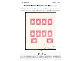 Proof impressions of the frame for the 1935 ¼a, 1a and 8 impressions of the 10r in pink. 2025 ISES certificate.

