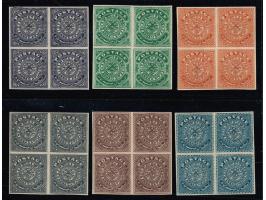 Plate Proofs from the unadopted design with POSTAGE in white from 1 a to 12a in blocks of four with watermark SG Type 7. Unus