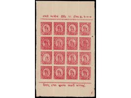1924  1a red on wove paper, complete sheet of 16 with error, line above bottom row of sheet inscription inverted. Unused with