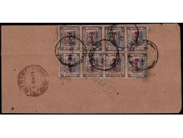 1930  ½a pale ultramarine overprinted 'SERVICE' in red two vertical strips of four on local cover with a superb strike of the