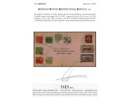 Philatelic cover bearing 1864  1a black on grey wove paper (SG 2), 1878  1a green &amp; 4a red, 1913  3p on 1a, 1914  3p gree