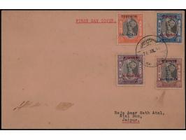 1950 ¼a, ½a ¾a and 1a Jaipur stamps overprinted RAJASTHAN on First Day Cover tied by 'SAWAI JAIPUR H.O. / 26 JAN 50' cds. Sta