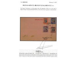 1950 ¼a, ½a ¾a and 1a Jaipur stamps overprinted RAJASTHAN on First Day Cover tied by 'SAWAI JAIPUR H.O. / 26 JAN 50' cds. Sta