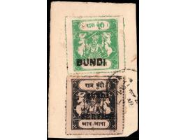 1915-41  ½a black overprinted BUNDI SERVICE in small English letters + 2a sage-green overprinted BUNDI in large English lette