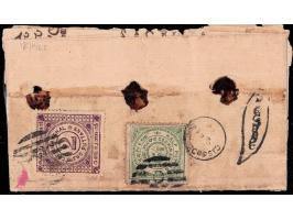 1902-03  ½p green &amp; 2p deep violet used on folded registered letter with serpentine Too Late strike.
