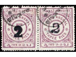 1909  3p rosy-mauve horizontal pair surcharged "2" with SG Type 7 on left stamp and with SG Type 7a on right stamp.  This is 