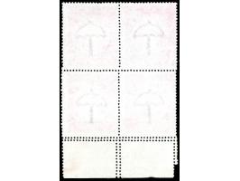 1911  1½a purple bottom marginal block of 4 with error, double perforation on bottom. A spectacular item. ISES certificate
