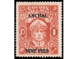 1942-44  1a brown-orange surcharged "ANCHAL / NINE PIES". 2025 ISES certificate
