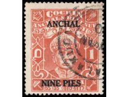1942-44  1a brown-orange surcharged "ANCHAL / NINE PIES"
