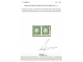 1948  4p green with error, horizontal pair imperf vertically. Unused without gum as issued. 2025 ISES certificate
