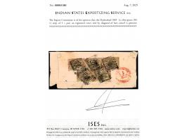 1869  1a olive-green strip of 3 + pair on registered cover tied by diagonal of bars cancel. A rare usage of the first stamp o