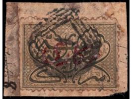 1873  1a olive-green overprinted Sarkari in red, used on piece.
