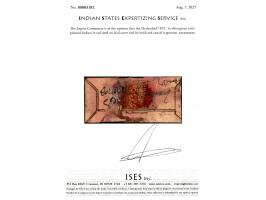 1873  1a olive-green overprinted Sarkari in red used on local cover tied by brick-red cancel. 2025 ISES certificate
