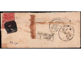 1867  ½a red in watercolor on native paper used on cover from Jammu to Lahore (present day Pakistan) tied by square intaglio 