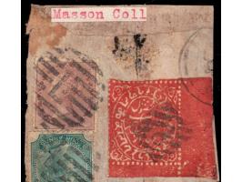 1879  4a red on thin wove paper used on piece with India stamps. Ex Masson collection
