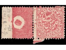 1883  ½ anna rose marginal copy from State III with trial perforation. Unused without gum as produced. 2025 ISES certificate.