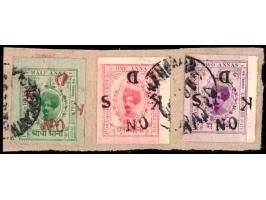 1917-18  ½a green with ON K D S in red, 1a red &amp; 2a purple with ON K D S in black used on piece.
