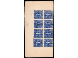 1877  1doc bright blue left marginal part sheet of 8. Unused without gum as issued

