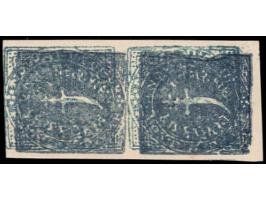 1877  1doc blue horizontal pair with error, stamps printed double. Unused without gum as issued
