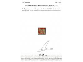 1885-94  ½a red on yellow-green laid paper. Unused without gum as issued. Unpriced as unused in SG, catalog value for used is