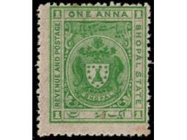 1908  1 anna green with error, stamp printed on both sides.
