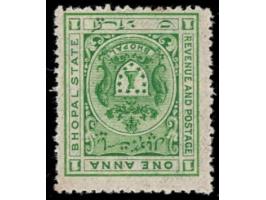 1908  1 anna green with error, stamp printed on both sides.
