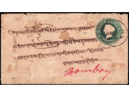 India QV ½a postal stationery envelope additionally franked with Rajpipla 1p blue tied by Rajpipla barred cancel with Nandod 