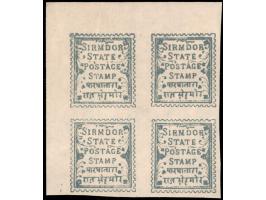 1892  1p blue with error, imperf block of four.
