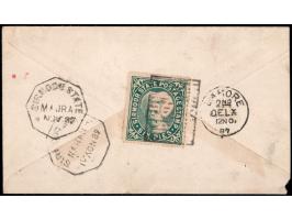 India Queen Victoria ½a postal stationery envelope additionally franked on reverse with 1885  6p blue-green from Majra to Lah