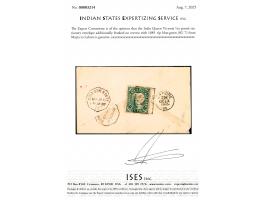 India Queen Victoria ½a postal stationery envelope additionally franked on reverse with 1885  6p blue-green from Majra to Lah
