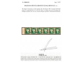 1891  6p green horizontal strip of 6 overprinted On S S S with SG Type 12 in black with error, all stamps with multiple overp