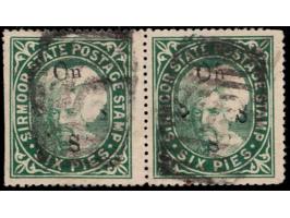 1894  6p deep green handstamped On S S S with SG Type 19, horizontal pair
