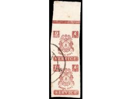 1945  9 pies chestnut marginal vertical pair with error, stamps imperforate
