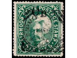 1897  6p deep green with error, "On" only with letters similar to SG Type 14, "S S S" omitted
