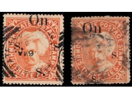 1896-97  3p orange overprinted On S S S with Type similar to SG Type 14 but all three "S" considerably smaller in size. With 