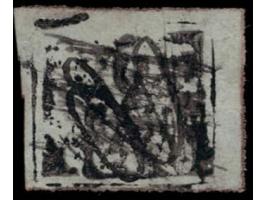 1864  1a black on azure vertically laid paper with manuscript cancel as always found.
